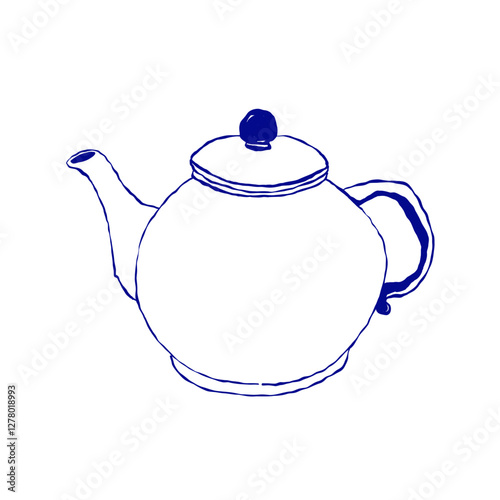 Teapot illustration using a sketchy style. Doodle hand drawn vector illustration of kettle  for greeting cards or invitations on isolated white background.