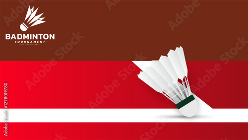 Badminton racket with white badminton shuttlecock background, badminton court indoor badminton sports wallpaper with copy space , illustration Vector EPS 10