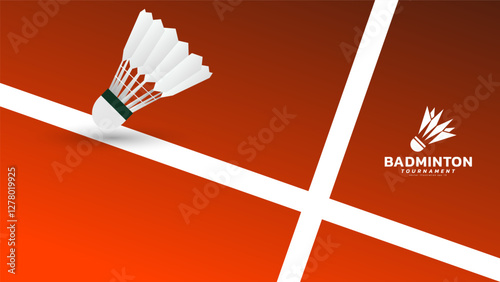 Badminton racket with white badminton shuttlecock background, badminton court indoor badminton sports wallpaper with copy space , illustration Vector EPS 10