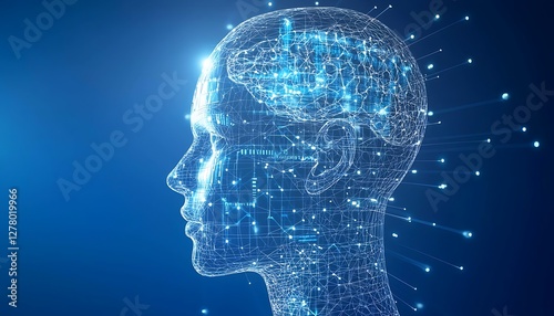 Hologram Human Head - Deep Learning And Artificial Intelligence Abstract Background 3D hologram a human head. robot pictures,