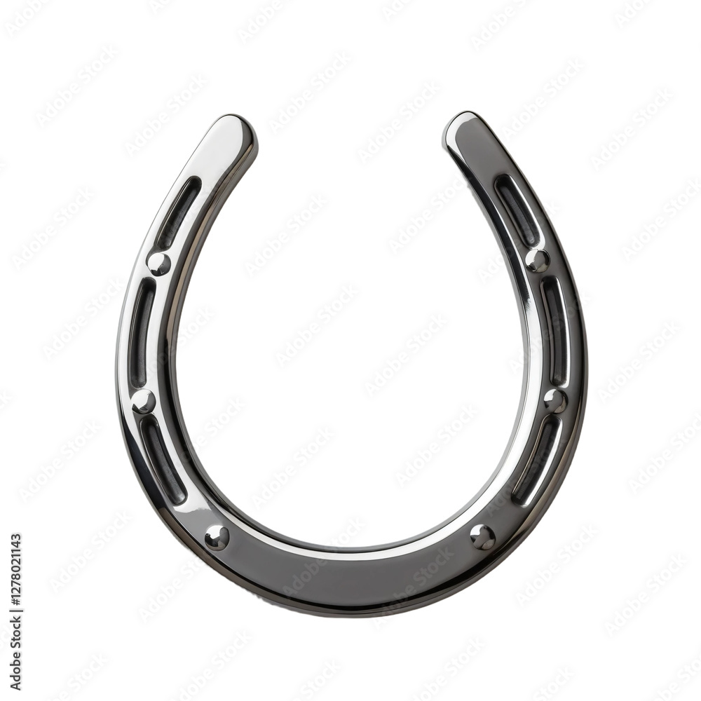Steel horseshoe with holes isolated on transparent background.