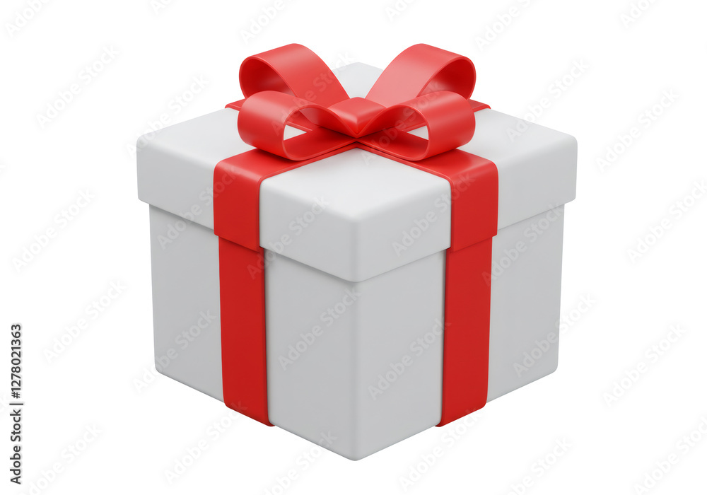 White Gift Box with Red Ribbon and Bow on Transparent Background Festive Design White Gift Box with Red Ribbon and Bow on Transparent Background Festive Design