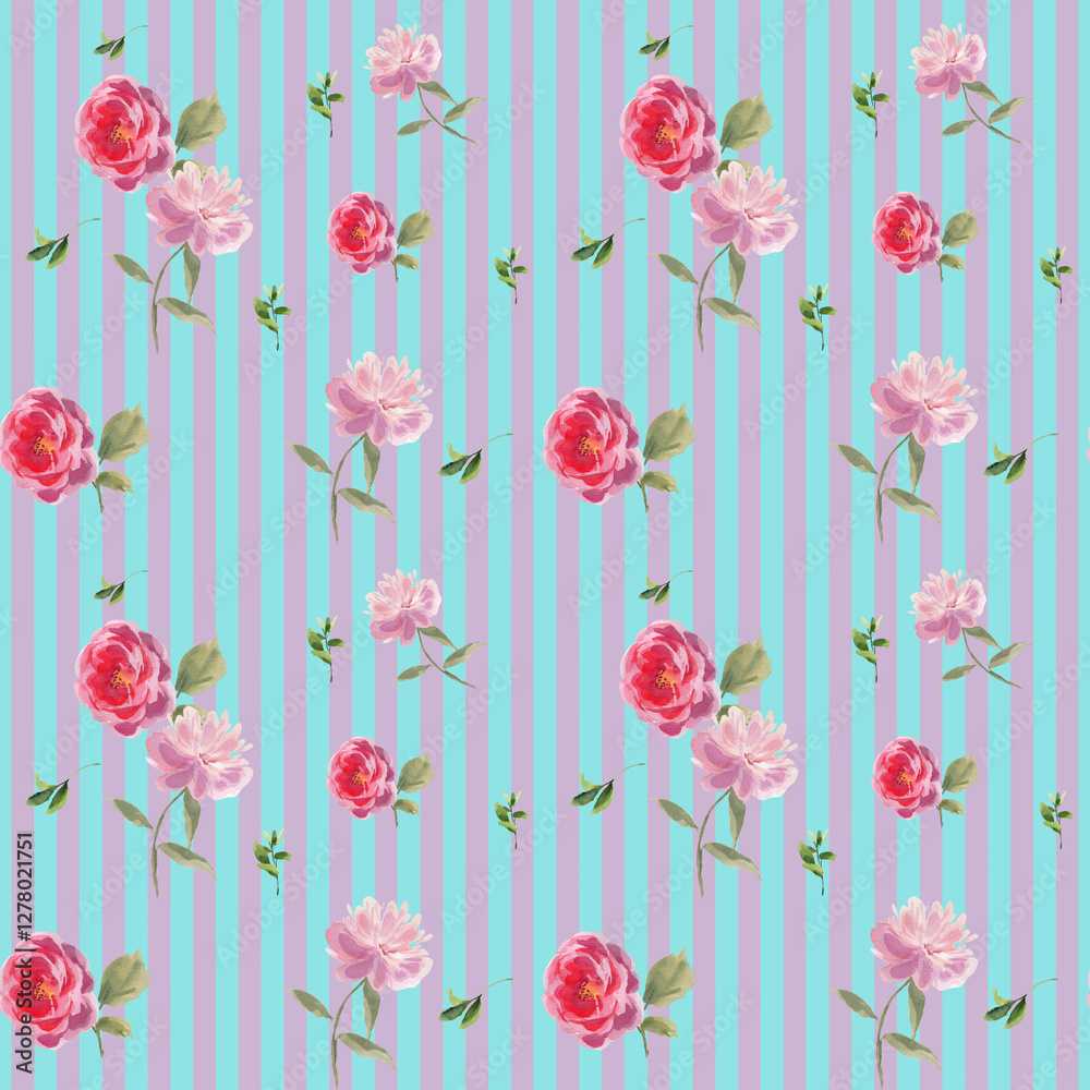 Obraz premium Watercolor clipart Seamless background with flowers