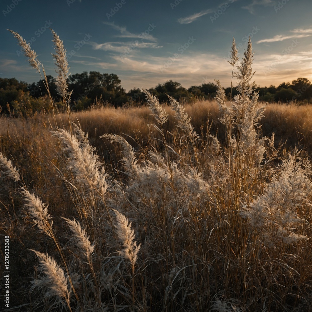 Fototapeta premium A celestial garden with silver grass and golden roses.