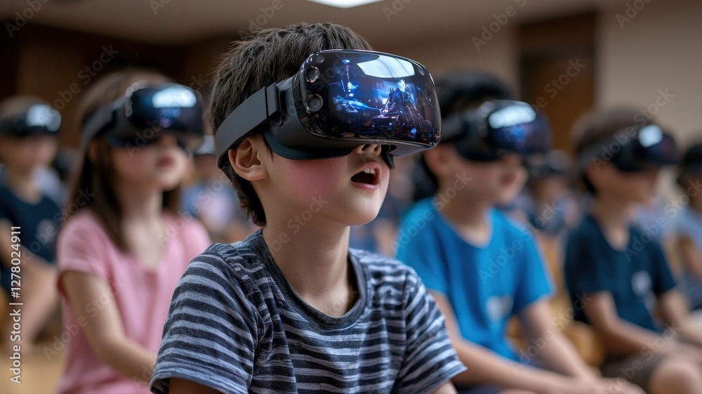 A classroom where students are force-fed propaganda through augmented reality headsets A classroom where students are force-fed propaganda through augmented reality headsets