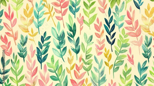 Colorful botanical pattern, pastel leaves, abstract background.  Use Wallpaper design