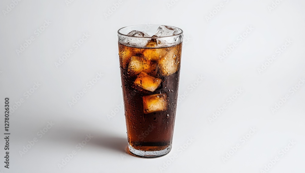 Iced cola in glass on white background Iced cola in glass on white background