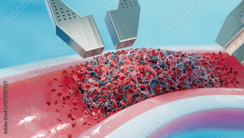 Microgripper devices removing blood clot, conceptual illustration