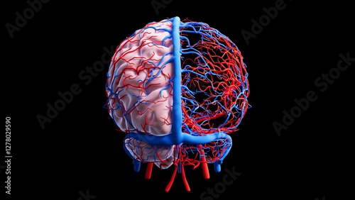 Human brain vasculature, illustration