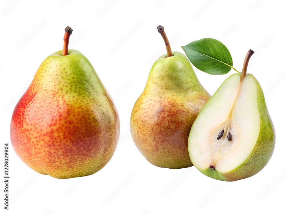 Pears, set of pears, and pears with half slices isolated Pears, set of pears, and pears with half slices isolated