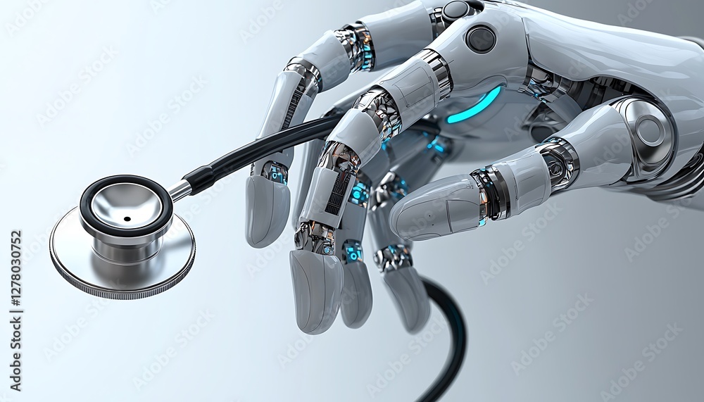 Medical technology concept Medical technology concept with 3d rendering robot hand or cyborg hand hold stethoscope robot pictures,