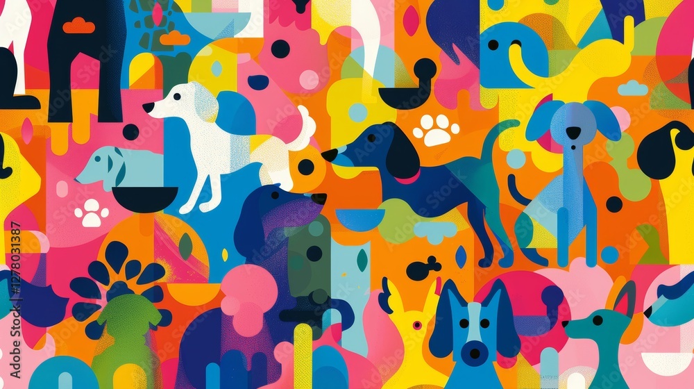 Fototapeta premium Colorful dog pattern background; abstract design