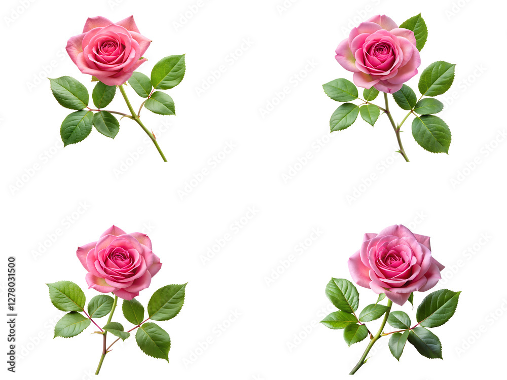Fototapeta Rose flowers, a Set of pink rose collections isolated