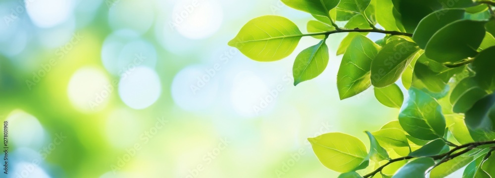Green leaves and tree branches under clear blue sky on sunny day. Perfect concept for spring outing, syrup season, summer joy, fruit farm. With copy space for text addition. Green leaves and tree branches under clear blue sky on sunny day. Perfect concept for spring outing, syrup season, summer joy, fruit farm. With copy space for text addition.
