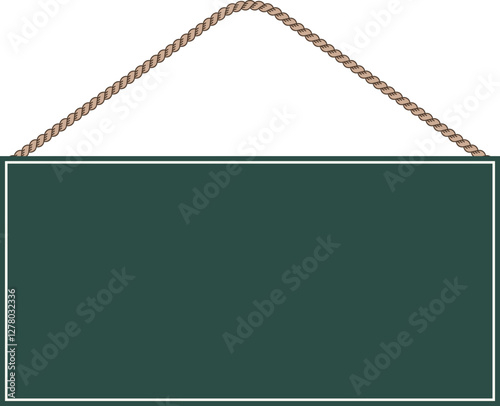 Illustration of a hanging sign board with blank copy space. Empty sign board with rope for your design. 