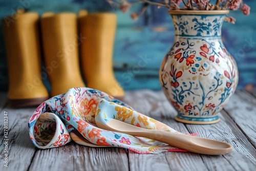 Rustic Still Life with Floral Motifs photo