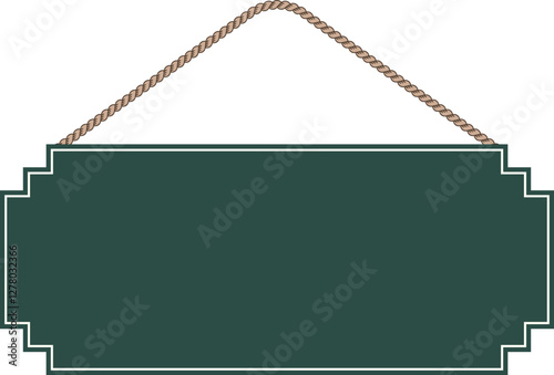Illustration of a hanging sign board with blank copy space. Empty sign board with rope for your design. 