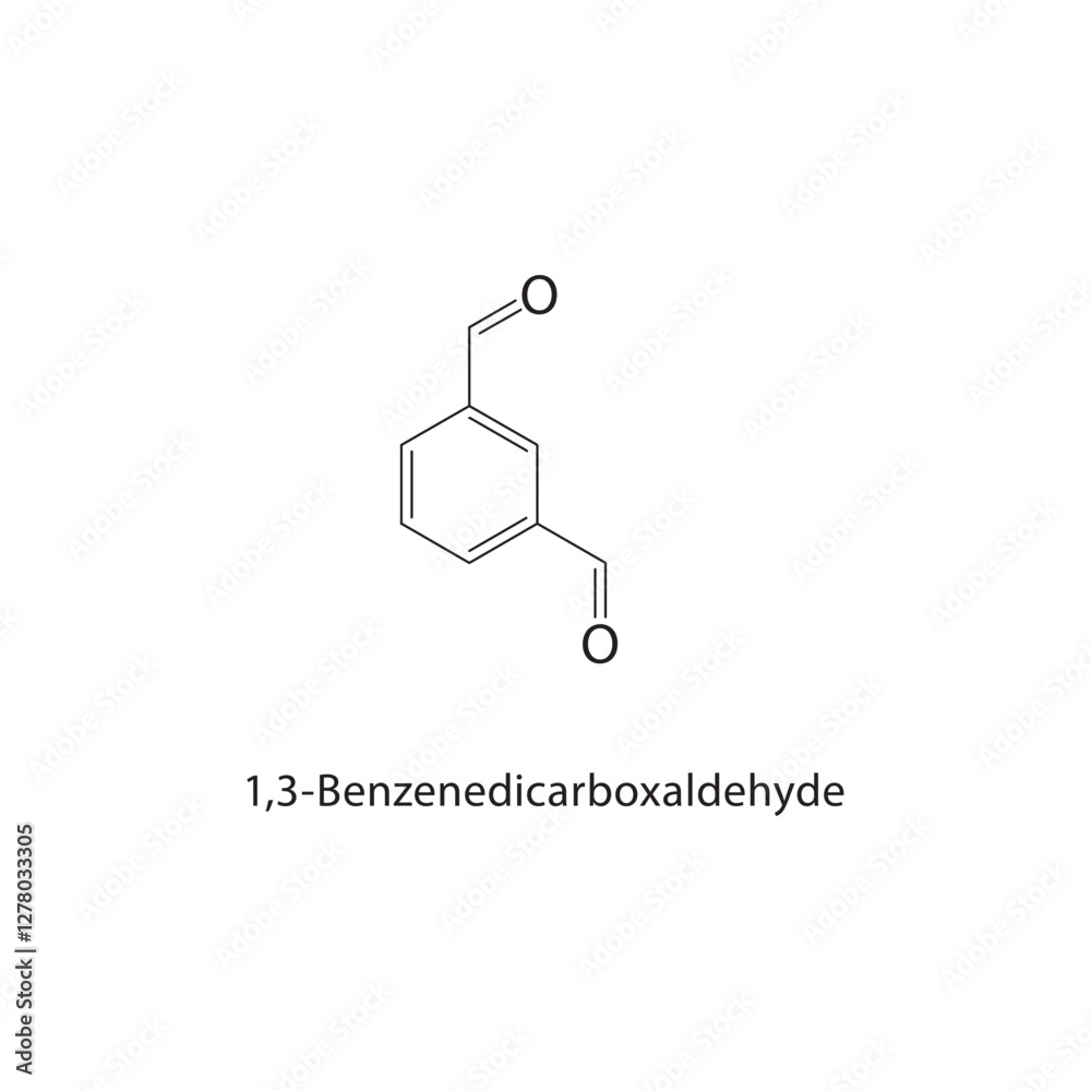 1,3-Benzenedicarboxaldehyde skeletal structure.Aldehyde compound schematic illustration. Simple diagram, chemical formula. 1,3-Benzenedicarboxaldehyde skeletal structure.Aldehyde compound schematic illustration. Simple diagram, chemical formula.