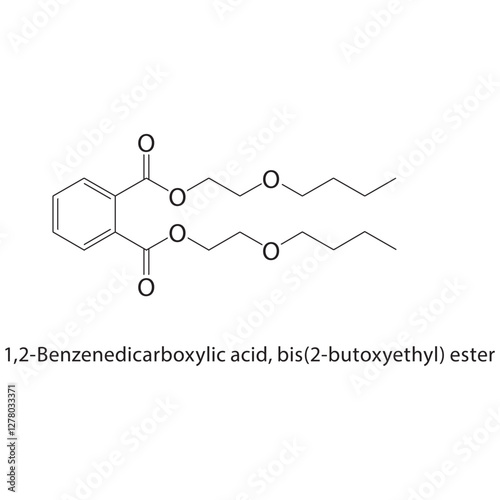 1,2-Benzenedicarboxylic acid, bis(2-butoxyethyl) ester skeletal structure.Carboxylate Ester compound schematic illustration. Simple diagram, chemical formula.