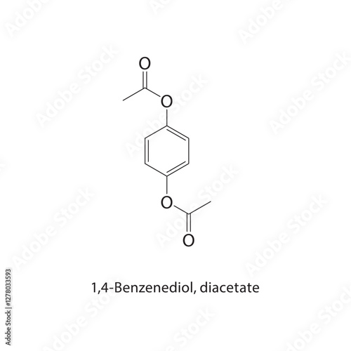 1,4-Benzenediol, diacetate skeletal structure.Acetate compound schematic illustration. Simple diagram, chemical formula.