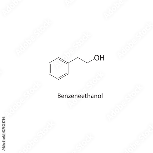 Benzeneethanol skeletal structure.Alcohol compound schematic illustration. Simple diagram, chemical formula.