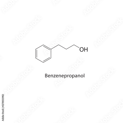 Benzenepropanol skeletal structure.Alcohol compound schematic illustration. Simple diagram, chemical formula.