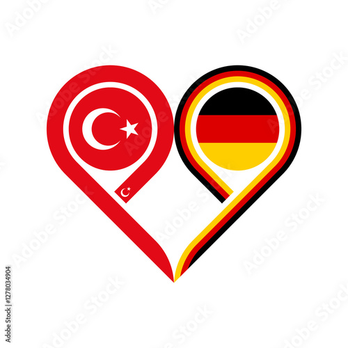 friendship concept. heart symbol icon of turkey and germany flags. vector illustration isolated on white background