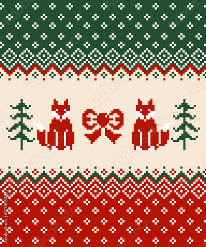 Wallpaper Mural New Year's Christmas pattern pixel, christmas seamless pattern with fox Torontodigital.ca