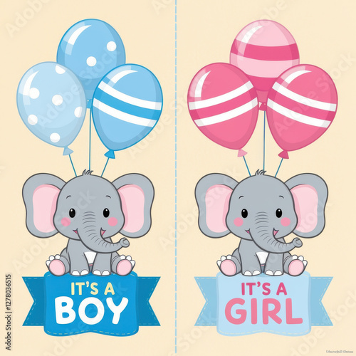 Cute Balloons Celebrating Baby's Gender