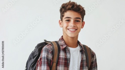 happy teenager boy with backpack smiling