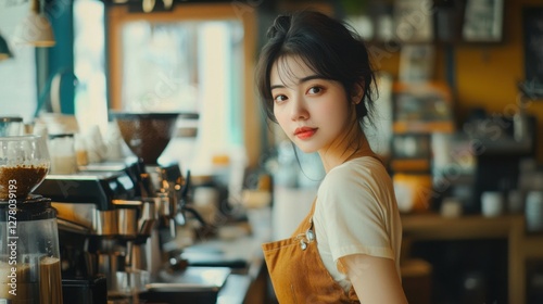 beautiful barista in coffee shop