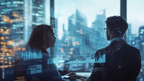 Analyzing Data Trends: Professionals Review Financial Market Insights Deeply at Night