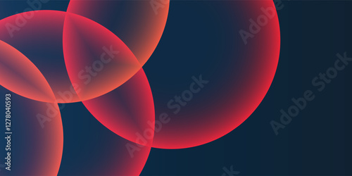 Dark Background, Header or Banner Design with Large Red and Purple Overlaying Globes, Bubbles Pattern - Multi Purpose Creative Wide Scale Template for Web with Copyspace in Editable Vector Format