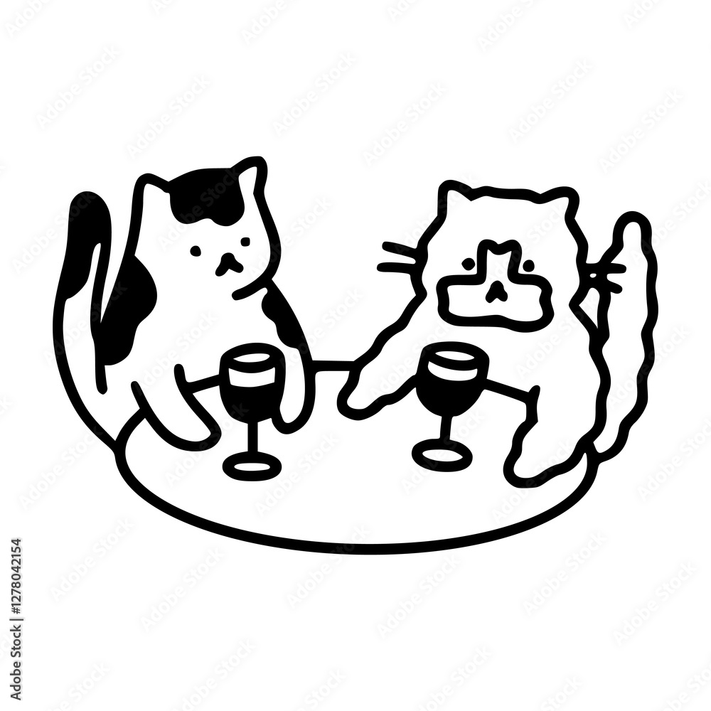 a black and white hand drawn funny cat for clipart