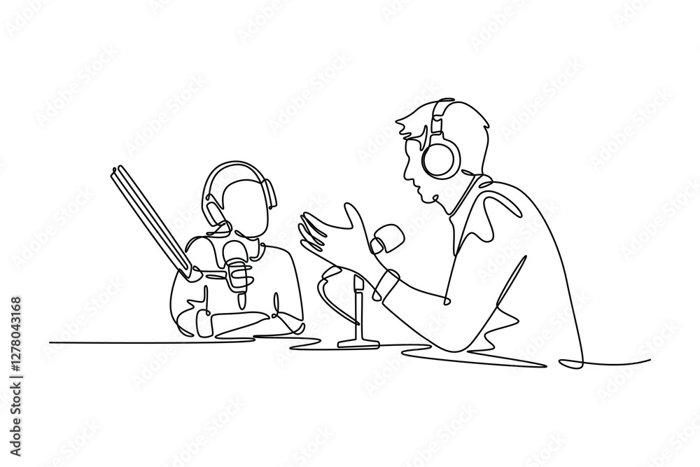 Podcast concept. Single line draw design vector graphic illustration. Podcast concept. Single line draw design vector graphic illustration.