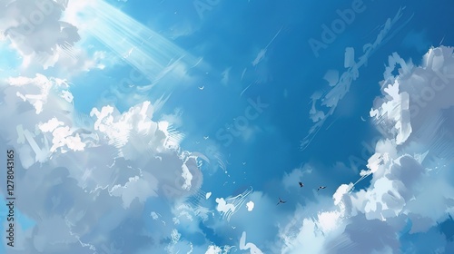 In the realm of cartoons, the blue sky and white clouds symbolize a world of peace, freedom, and endless imagination. These elements create a backdrop that can transport viewers of all ages to a place