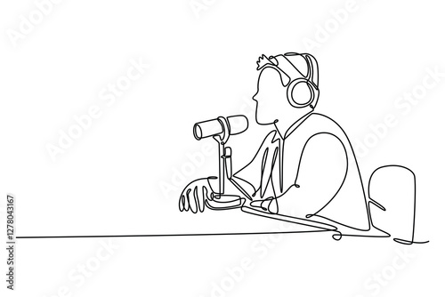 Podcast concept. Single line draw design vector graphic illustration.