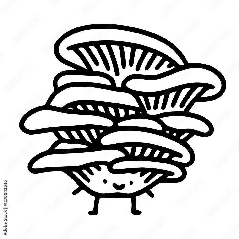a black and white drawing of a cartoon mushroom with smiling face a black and white drawing of a cartoon mushroom with smiling face