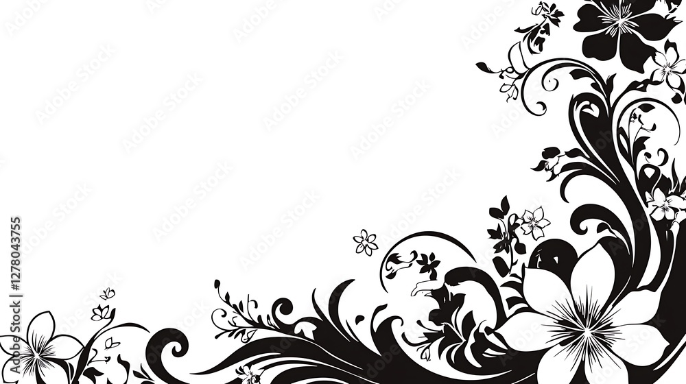 Black and white floral design corner border Black and white floral design corner border