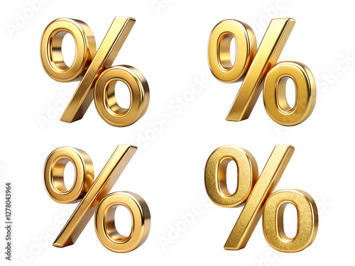 Golden percentage sign, a Set of percent symbol collection isolated