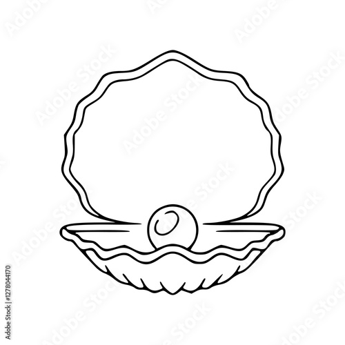 a line art drawing of an open oyster with pearl for coloring pages