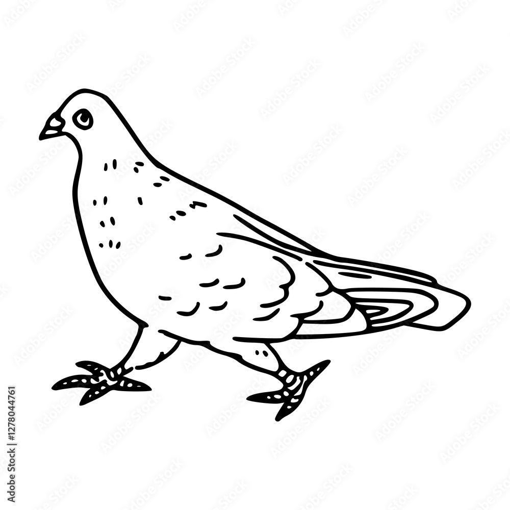 Fototapeta premium a black and white drawing of a cute pigeon cartoon illustration