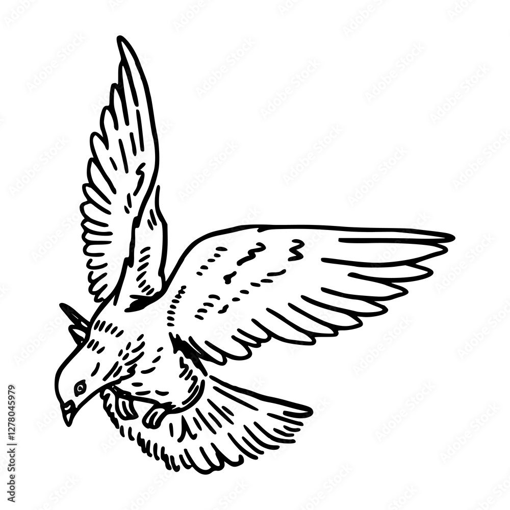 Obraz premium a black and white drawing of a cute pigeon cartoon illustration