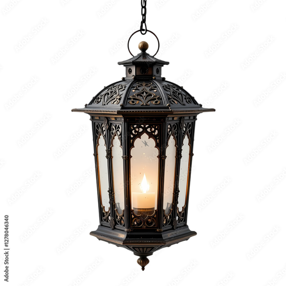 Elegant Black Hanging Lantern: Antique Style Lighting isolated on transparent background Elegant Black Hanging Lantern: Antique Style Lighting isolated on transparent background