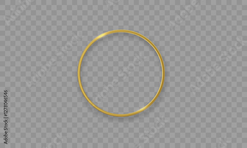 Minimalistic golden circular frame with bright glow, shiny luminous round border on transparent background, elegant gold ring for luxury decoration, futuristic golden halo effect, sparkling magic port