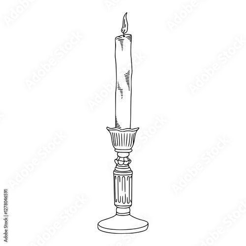 a black and white drawing of a vintage candlelight outline 