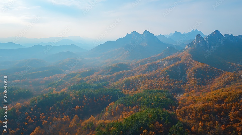 Fototapeta premium Autumn mountain range panorama view
