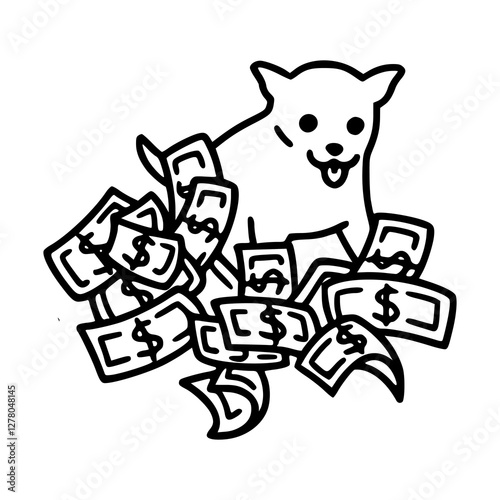 a black and white hand drawn of an adorable chihuahua puppy in pose