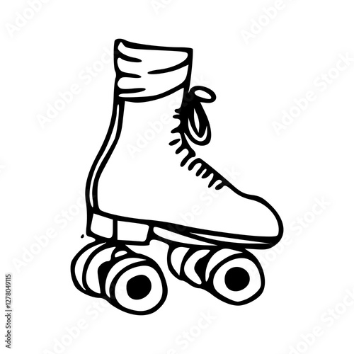 a black and white drawing of a retro roller skate