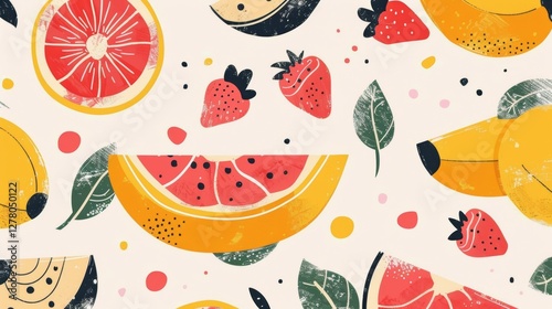 Colorful fruit slices pattern, fresh, vibrant, background design photo